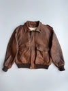 Vintage Genuine Leather Bomber Jacket | “United States Navy Top Gun” Embossed Sherpa Lined A-2 Style | Vera Pelle Made in Italy (XL)