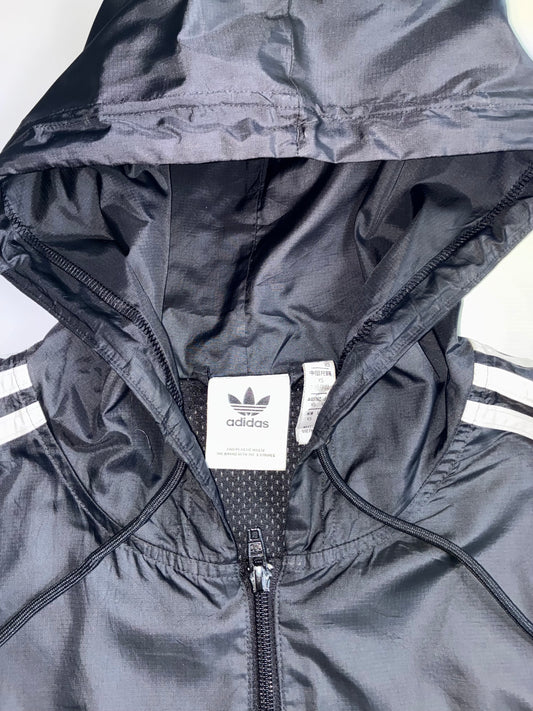 Adidas Originals Black Trefoil Windbreaker Hooded Jacket (Size M/L )