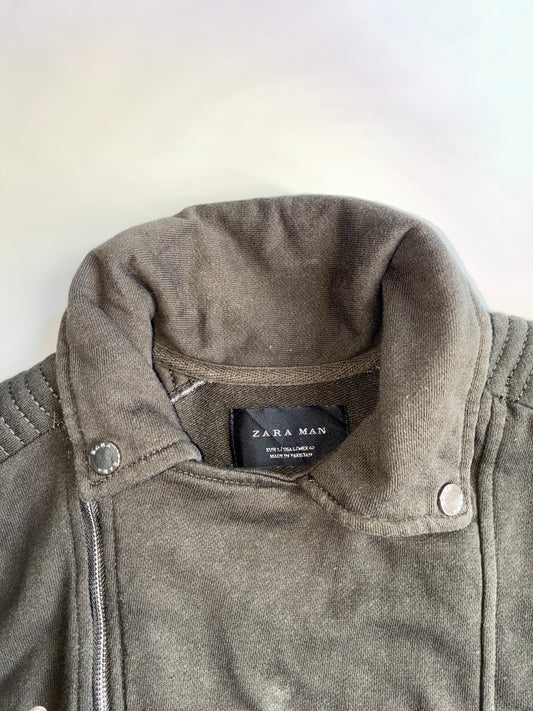 Zara Man  Biker Style Sweat Jacket Olive Green (M)