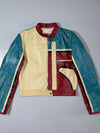 1957 Firenze Colorblock Leather Jacket  Cream/Teal/Burgundy Moto Jacket, (XS)