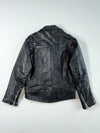Vintage Black Leather Double Rider Biker Jacket with Buckles (M)