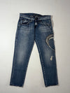 Vintage Guess Blue Embroidered Distressed Denim Jeans (W:30) (L:35)