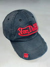 Von Dutch Kustommade Originals Distressed Navy Cap – Red Script Logo(Adjustable)