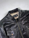 Christian Sian Vintage Black  Pure Leather Jacket  Snap-Pocket Moto Jacket (M)