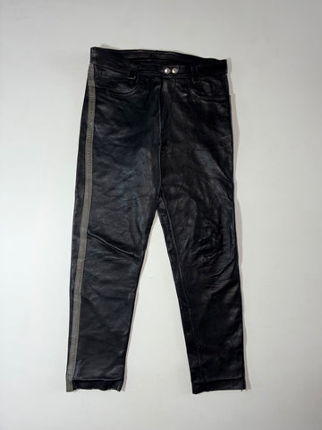 Vintage Black Leather Grey Side Stripe Biker Pants (W:30) (L:38)