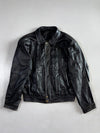 Vintage Black Pleated Leather Trucker Jacket Zip-Front Genuine Leather Jacket (L)