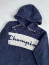 Champion Navy Sherpa Fleece Hoodie with Embroidered Script Logo (S)