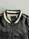 Unrelaxing Design” Satin Souvenir Jacket Black Tiger Embroidered Varsity Bomber (M)