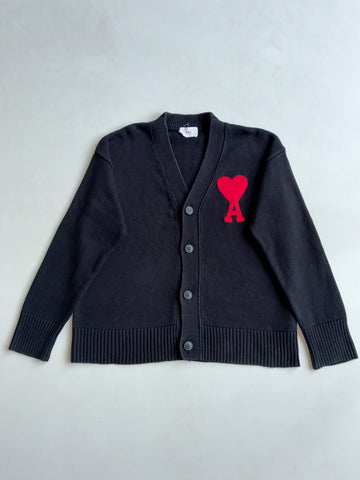 AMI Paris Ami de Coeur Black Knit Cardigan (XL)