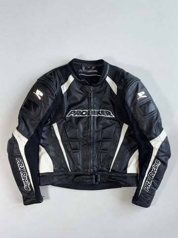 Probiker PRX Racing Leather Motorcycle Jacket Black White padded (S)