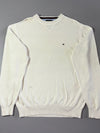 Tommy Hilfiger Chest Stripe Quarter-Zip Knit Sweater – Heather Grey/Navy (L)