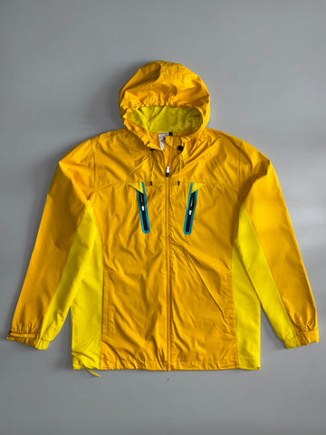 Adidas Climaproof Yellow & Neon Teal Accent Hooded Windbreaker Rain Jacket (L)