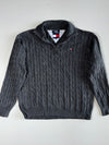 Tommy Hilfiger Charcoal Grey Cable Knit Quarter-Zip Sweater with Flag Logo (XL)