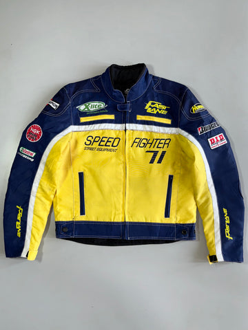 Fast Lane Speed Fighter 71 Street Equipment Racing Motorcycle Jacket Multi-Sponsor Patches (M)