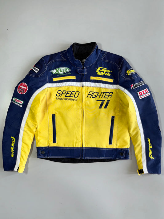 Fast Lane Speed Fighter 71 Street Equipment Racing Motorcycle Jacket Multi-Sponsor Patches (M)