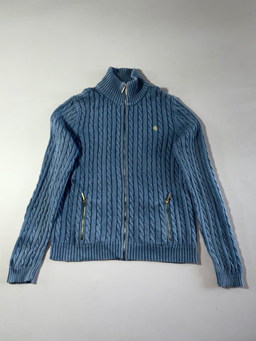 Lauren Ralph Lauren Blue Cable Knit Full-Zip Sweater (Gold Zips) Women’s (M)