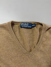 Vintage 90s Polo by Ralph Lauren Camel V-Neck Sweater – Crest Sleeve Patch (XL)