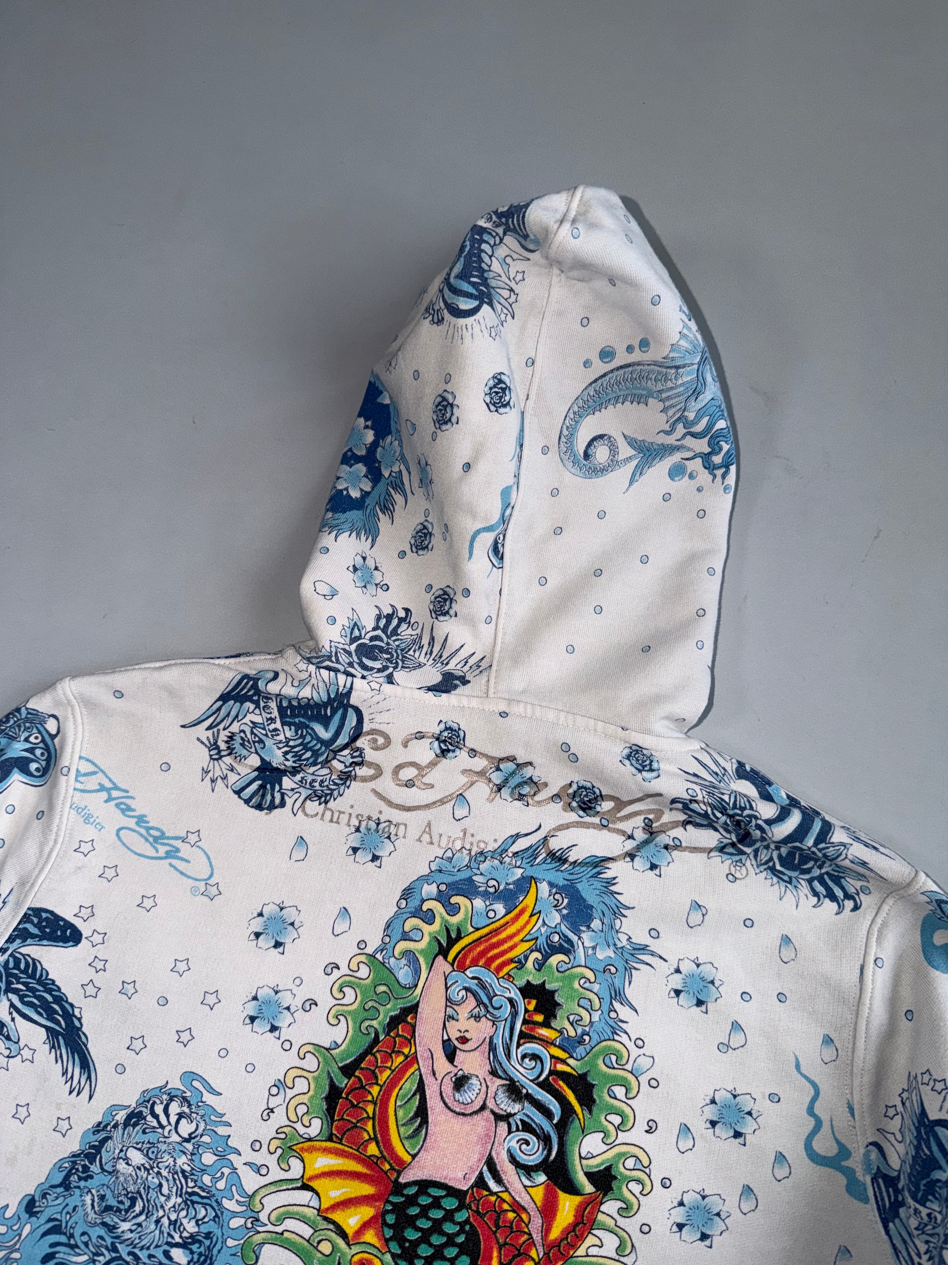Ed Hardy by Christian Audigier White Mermaid Koi Fish All-Over