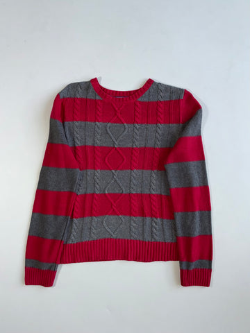 Chaps Classics Red & Grey Striped Cable Knit Sweater (M)