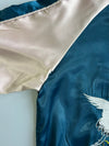 Japanese Souvenir Sukajan Crane Bonsai Embroidered Reversible Satin Bomber Jacket Teal (S)
