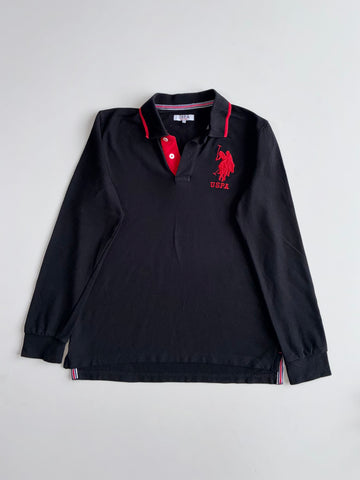 US Polo Assn (USPA) Long Sleeve Rugby Polo in Black(L