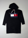 Vintage Tommy Jeans Black Flag Logo Hoodie Dress Women's (M/L)