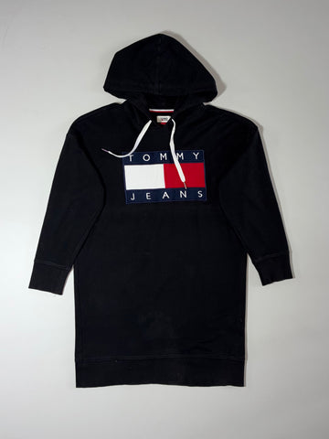 Vintage Tommy Jeans Black Flag Logo Hoodie Dress Women's (M/L)
