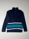 Tommy Hilfiger Striped Quarter-Zip Knit Sweater – Navy/Green (XS)