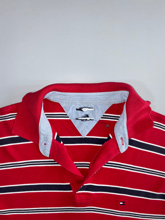 Tommy Hilfiger Red Striped Polo T-Shirt (XL)