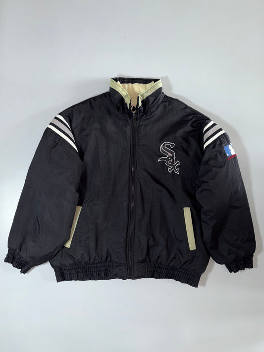 Chicago White Sox MLB REVERSIBLE Vintage Starter-Style Jacket (Black/Cream) (3XL)