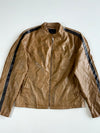 Vintage Netmen's Tan Striped Faux Leather Racer Jacket (L)