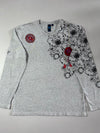 Nippon Blue Grey Long Sleeve Tee – Baroque Print with Embroidered Rose (L)