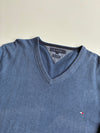Tommy Hilfiger Blue Cotton Cashmere V-Neck Sweater – Size (L)