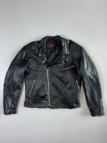 Euro Stars Black Leather Biker Jacket (Xl)