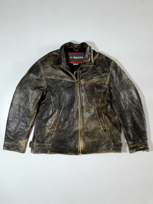 Vintage Bikers Leather Jacket Motorcycle Jacket | Heavyweight Moto Jacket (2XL)