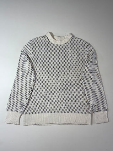 Lacoste L!VE Jacquard Crew Neck Knit Sweater – Off-White/Navy (L)