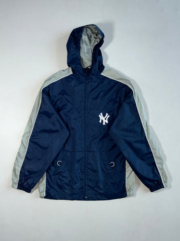 MLB New York Yankees Hooded Windbreaker by Genuine Stuff Navy/Grey, Mesh Lined, Youth (S)