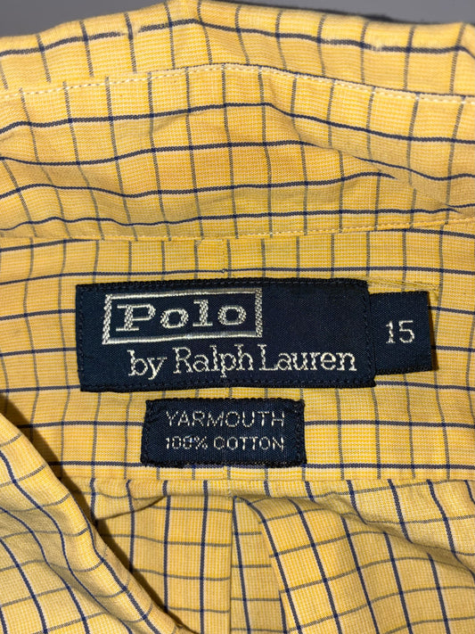 Vintage Polo by Ralph Lauren Yellow Windowpane Check Shirt aYarmouth 100% Cotton(XL)