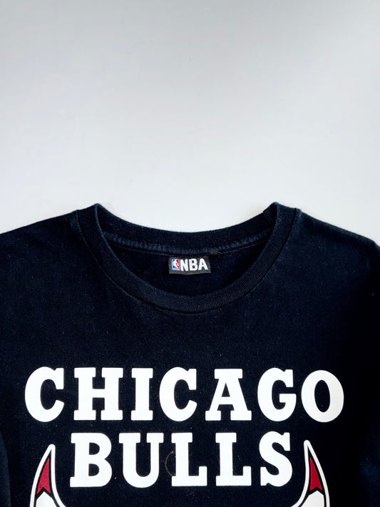 NBA Official Chicago Bulls Bull Logo Sleeve Print Black 100% Cotton Long Sleeve T-Shirt (L)