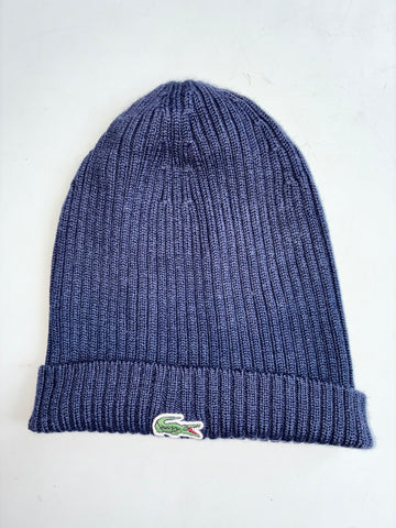Vintage Lacoste Navy Blue Ribbed Knit Beanie (H-11inches/W-16)