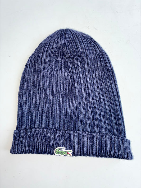 Vintage Lacoste Navy Blue Ribbed Knit Beanie (H-11inches/W-16)