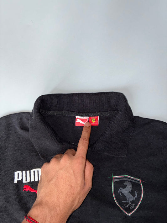 Puma x Ferrari Black Long Sleeve Polo Shirt | Scuderia Ferrari Collection (S)
