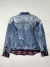 Vintage Buckaroo Distressed Denim Jacket With Plaid Layers (L)