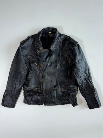 Vintage Black Leather Belted Perfecto Biker Jacket (L)