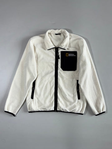 National Geographic Full-Zip Fleece Jacket with Contrast Chest Pocket – Off White (S)