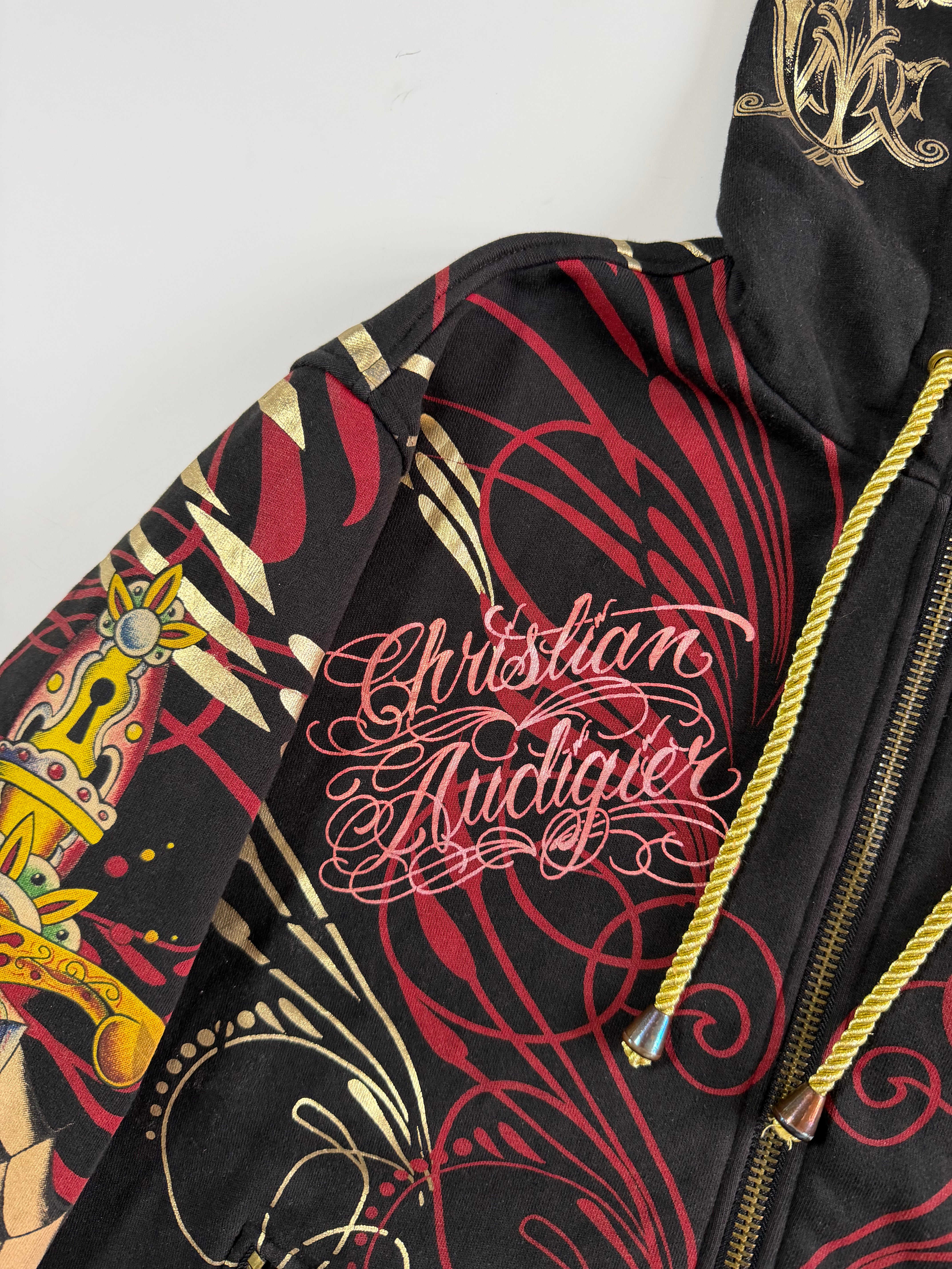 Christian Audigier Y2K Rhinestone Sugar Skull Tattoo Full-Zip