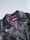 Arrival Black Leather Biker Jacket | Purple Lining Moto Style Womens (XS)