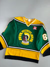 Vintage Lorne Park Ojibwa Mississauga #6 Green Gold Black Canadian Minor Hockey Mesh Jersey (L)