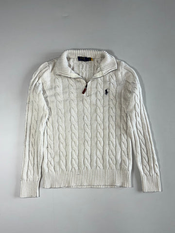 Polo Ralph Lauren Cable-Knit Quarter-Zip Sweater, Cream, Size (S)
