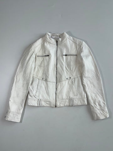 Vintage Heeli White Leather Racer Jacket (S)